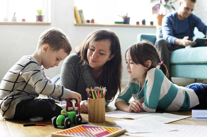 infantilization parent spends time with her son and daughter